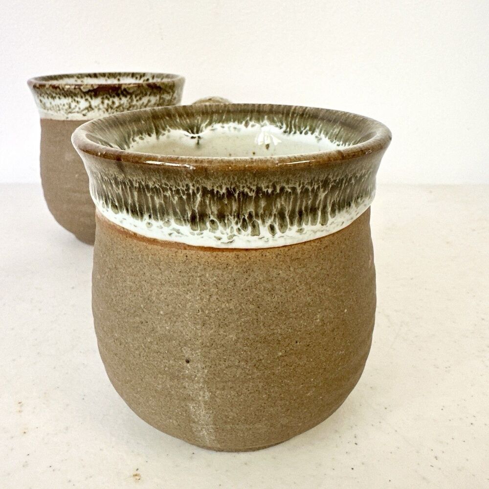 Set Of Two Dipped Spotted Glaze STONEWARE Mugs Pottery Rustic - Picture 3 of 11